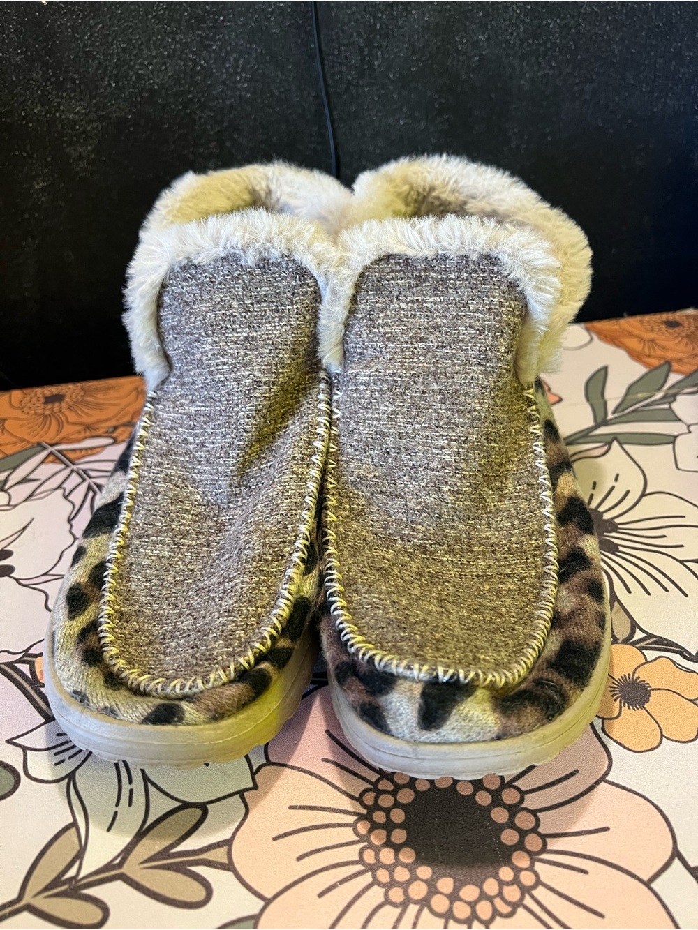 Hey Dude Leopard Print Faux Fur Trim Slip-On Bootie Slippers - item# 63